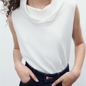 Zara  Draped Collar Top Size M NWT in Ivory